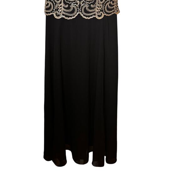 JKARA Gold Embellished Bodice A-Line Beaded Chiffon Long Dress Black Women's 8 - Picture 7 of 16